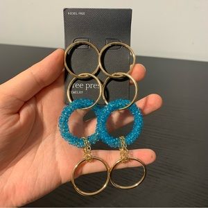 NEW free press stacked hoop earrings blue